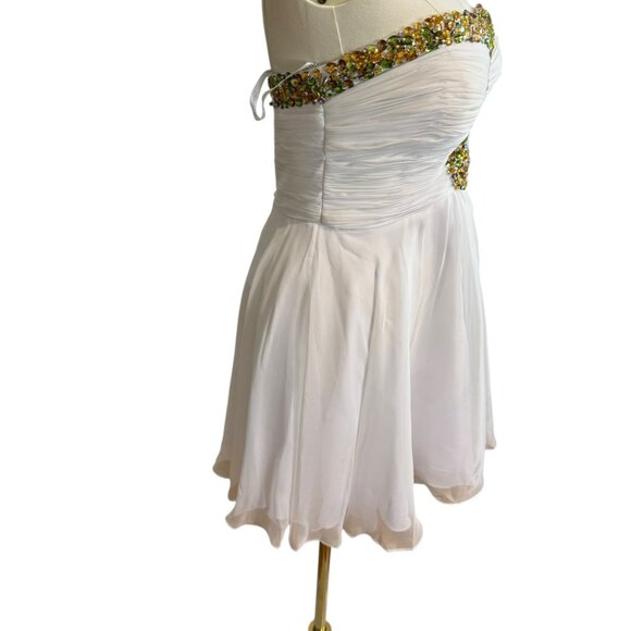 Sherri Hill White mini strapless prom, homecoming or evening dress.  Siz… - Picture 4 of 8